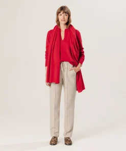 New Rodier Pull col tunisien en cachemire rouge