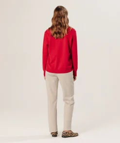 New Rodier Pull col tunisien en cachemire rouge