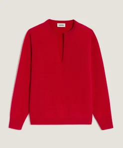New Rodier Pull col tunisien en cachemire rouge