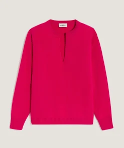 Hot Rodier Pull col tunisien en cachemire rose geranium