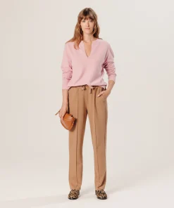 New Rodier Pull col tunisien en cachemire rose poudre