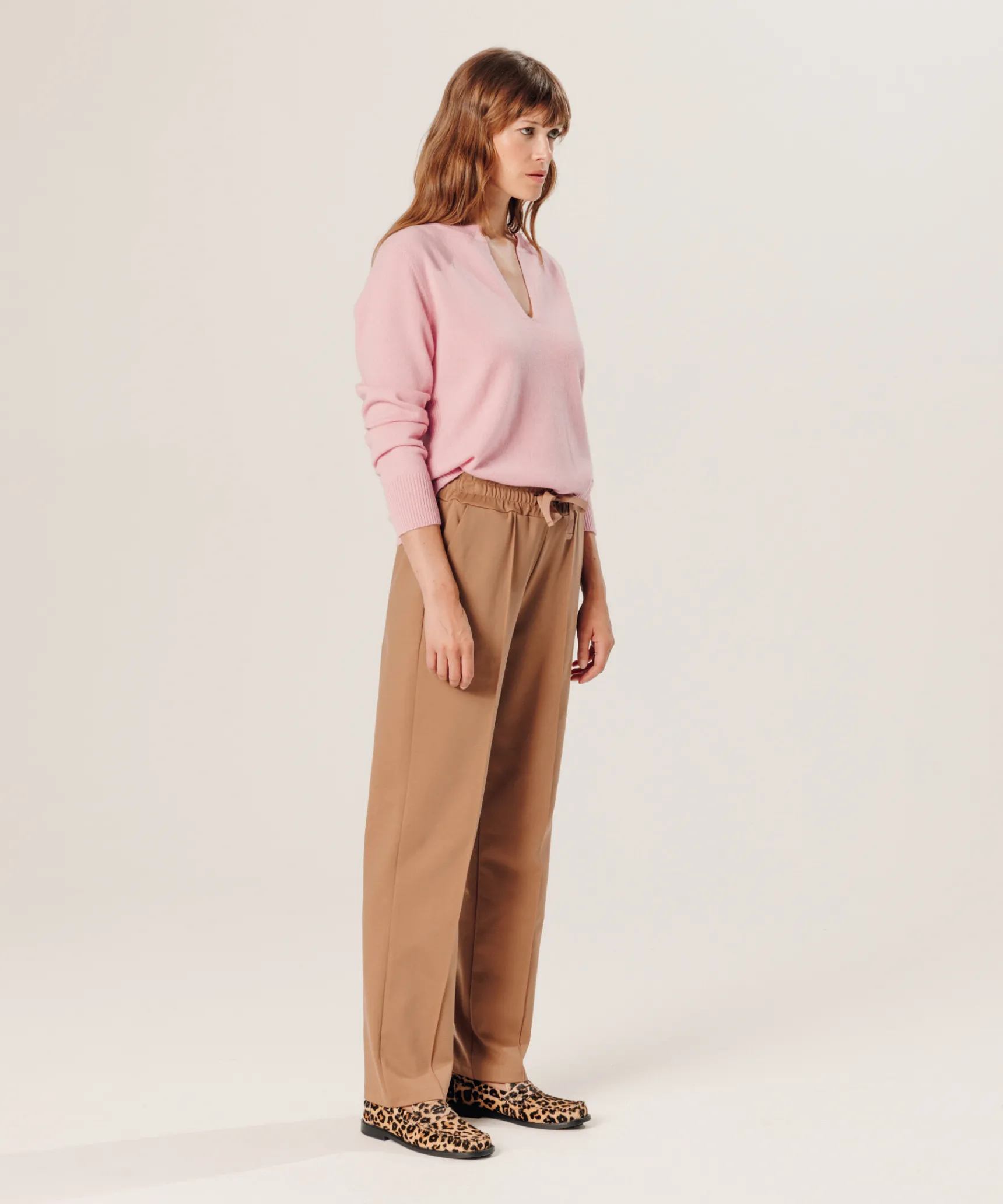 New Rodier Pull col tunisien en cachemire rose poudre