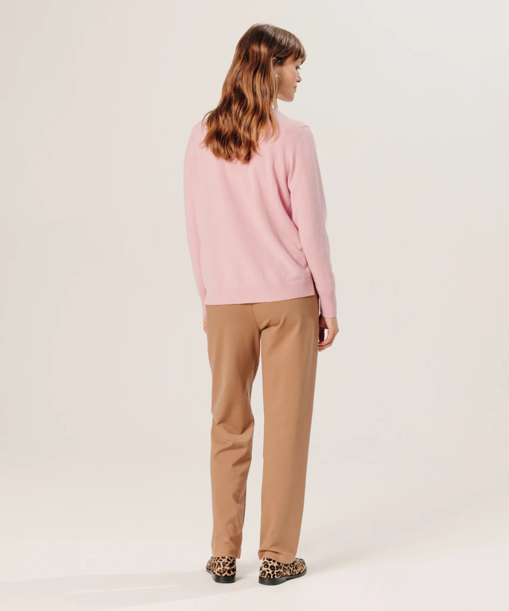 New Rodier Pull col tunisien en cachemire rose poudre