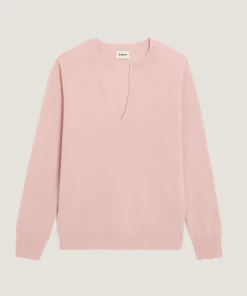 New Rodier Pull col tunisien en cachemire rose poudre