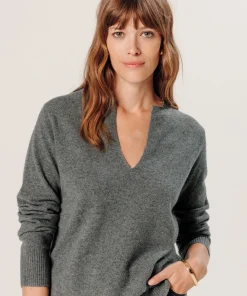 Rodier Pull col tunisien en cachemire gris moyen