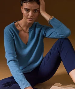 Best Rodier Pull col tunisien en cachemire bleu azur