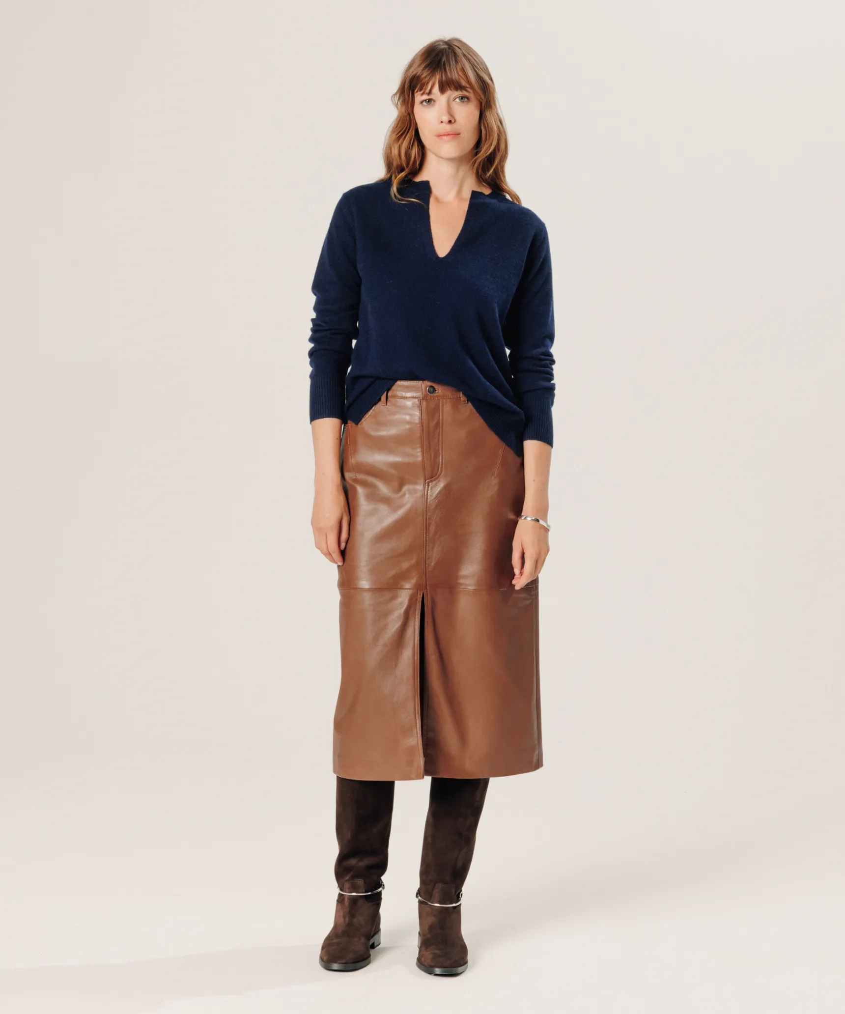 Clearance Rodier Pull col tunisien en cachemire bleu nuit