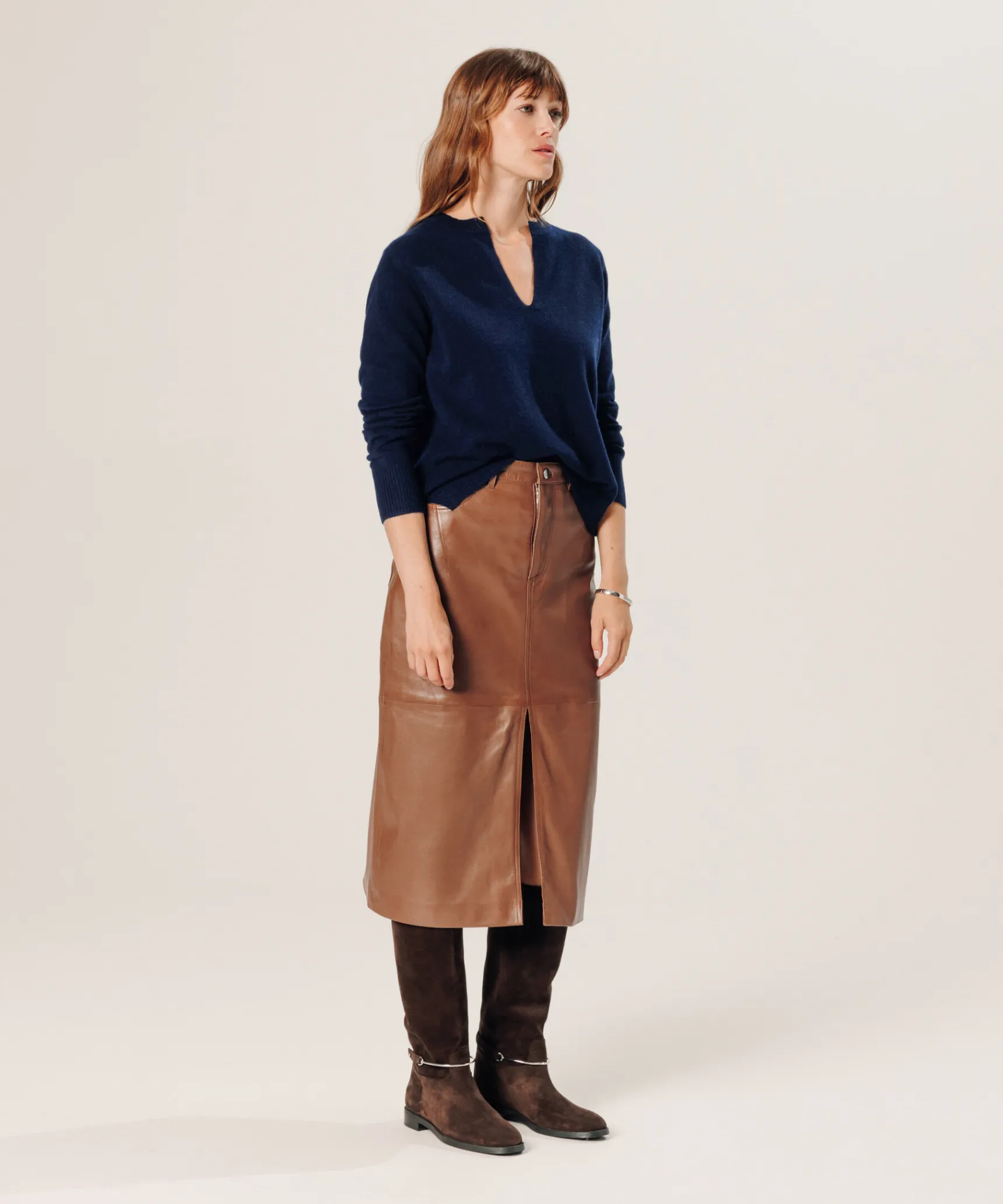 Clearance Rodier Pull col tunisien en cachemire bleu nuit