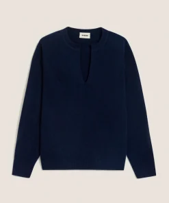 Clearance Rodier Pull col tunisien en cachemire bleu nuit