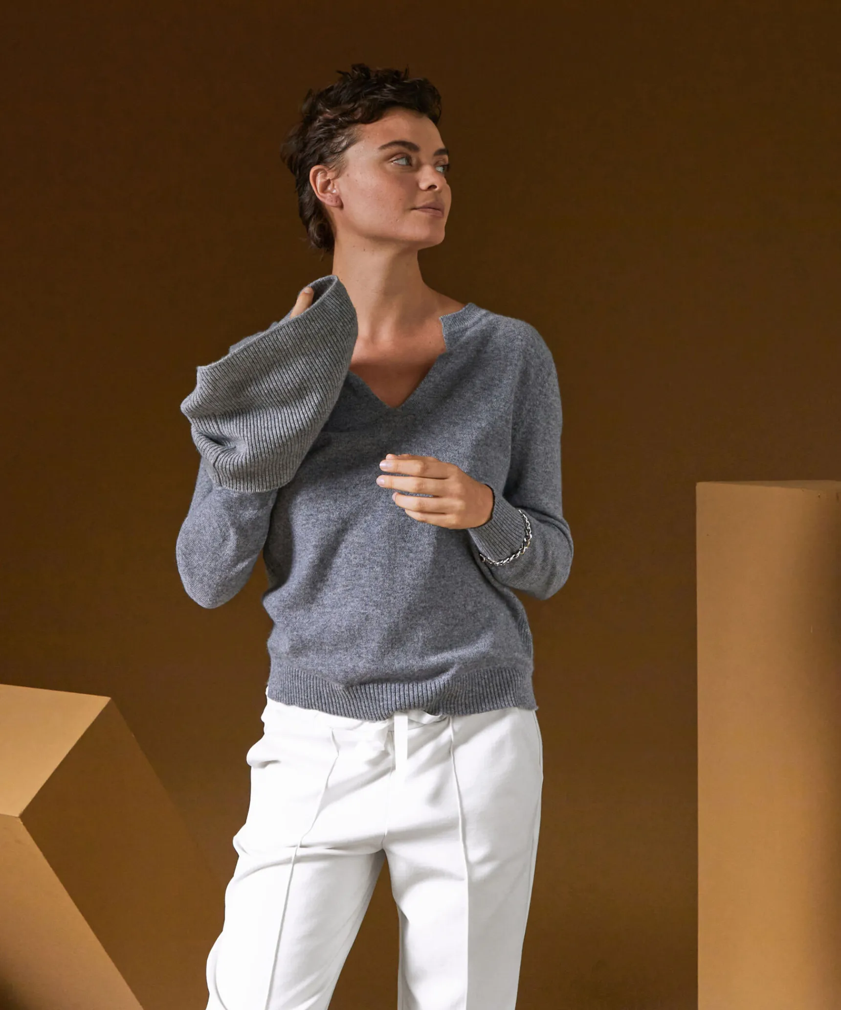 Online Rodier Pull col tunisien en cachemire gris
