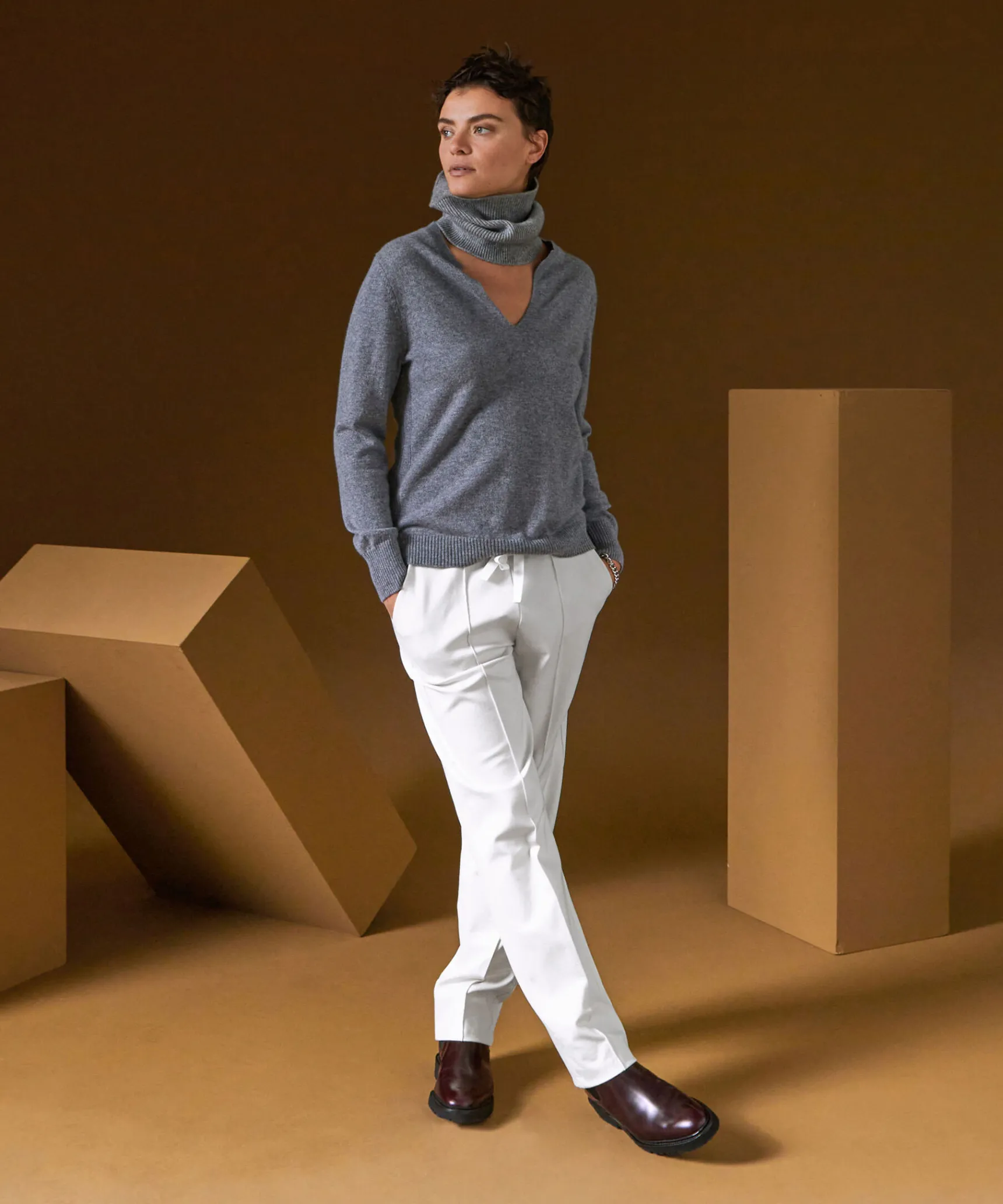 Online Rodier Pull col tunisien en cachemire gris