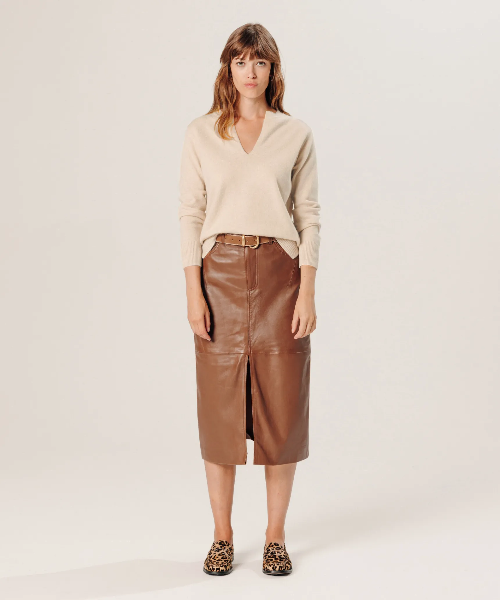 New Rodier Pull col tunisien en cachemire beige