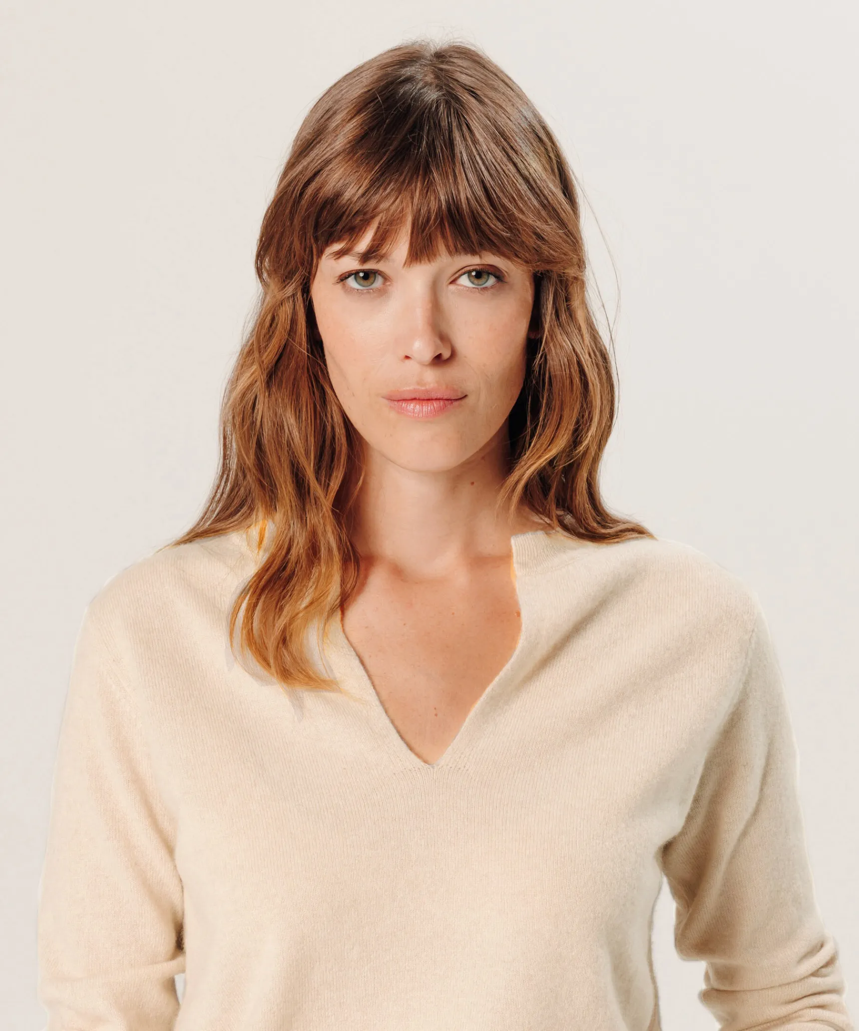 New Rodier Pull col tunisien en cachemire beige