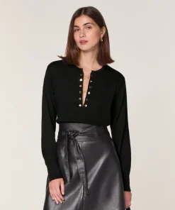 Outlet Rodier Pull col tunisien en laine mérinos noir