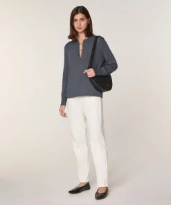 Hot Rodier Pull col tunisien en laine mérinos gris foncé