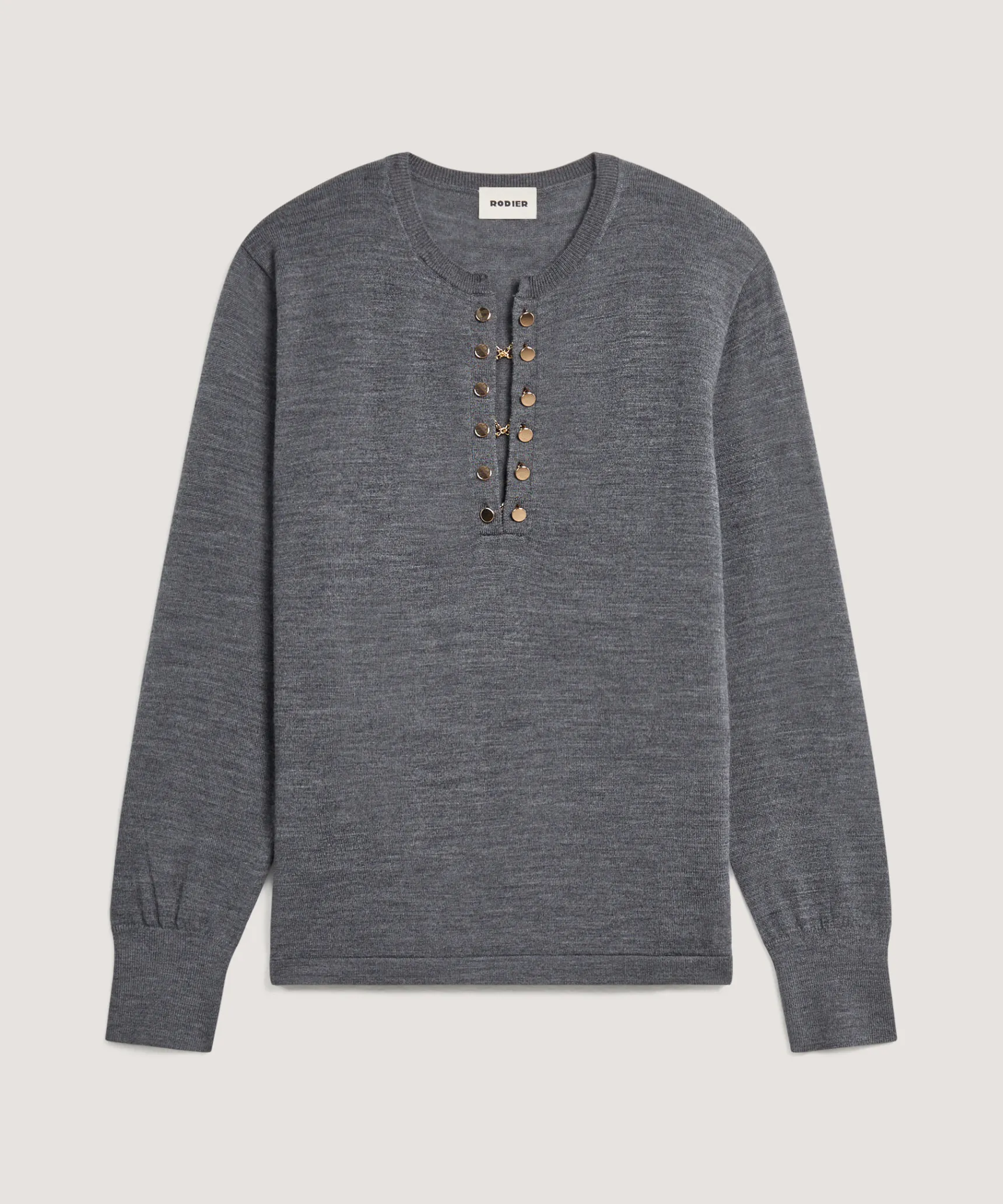 Hot Rodier Pull col tunisien en laine mérinos gris foncé