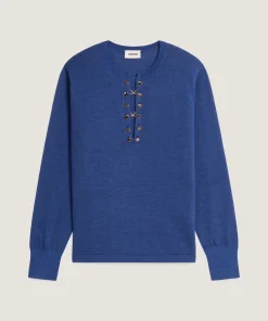 Online Rodier Pull col tunisien en laine mérinos bleu saphir