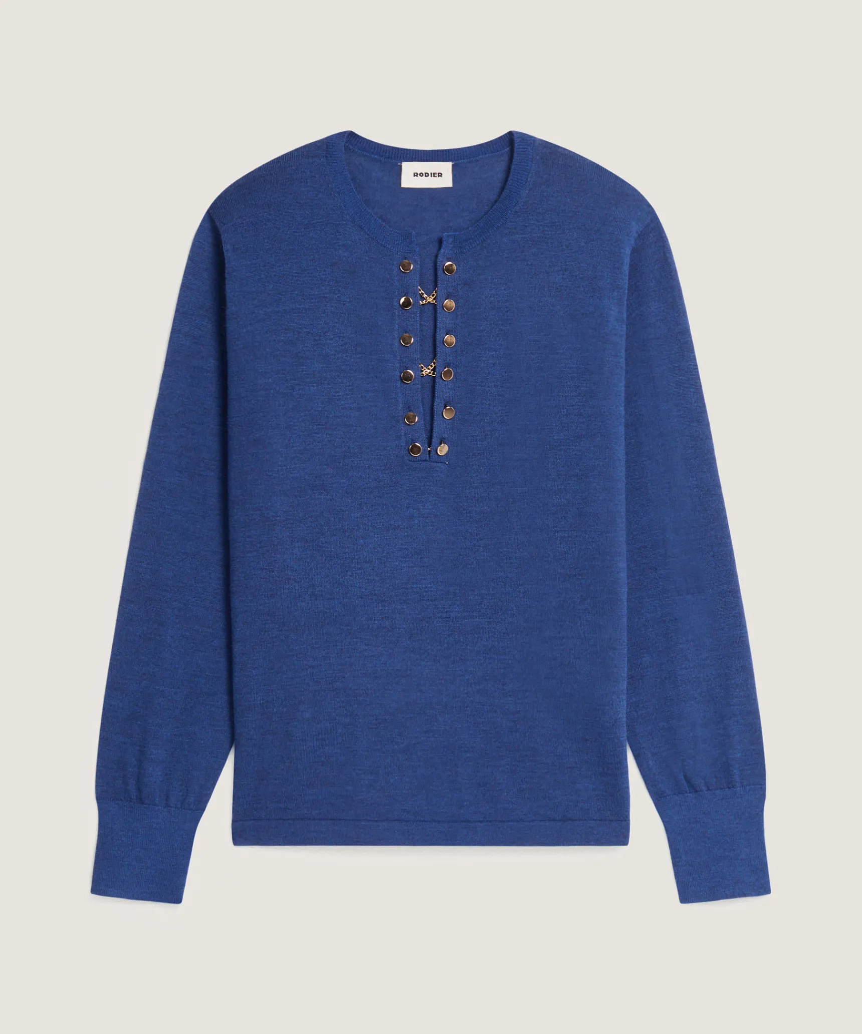 Online Rodier Pull col tunisien en laine mérinos bleu saphir