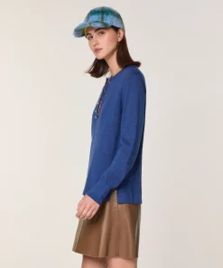 Online Rodier Pull col tunisien en laine mérinos bleu saphir