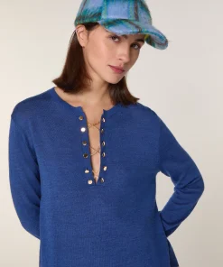 Online Rodier Pull col tunisien en laine mérinos bleu saphir