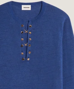 Online Rodier Pull col tunisien en laine mérinos bleu saphir