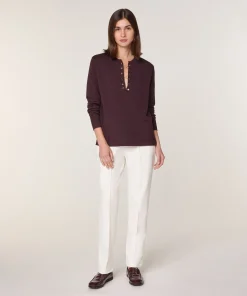 New Rodier Pull col tunisien en laine mérinos marron foncé