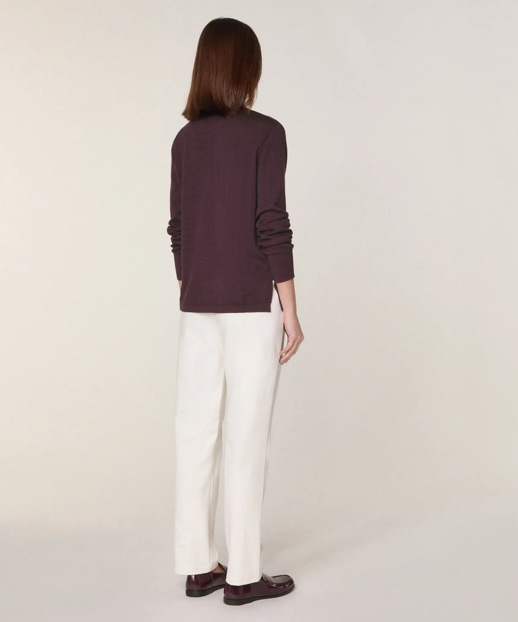 New Rodier Pull col tunisien en laine mérinos marron foncé