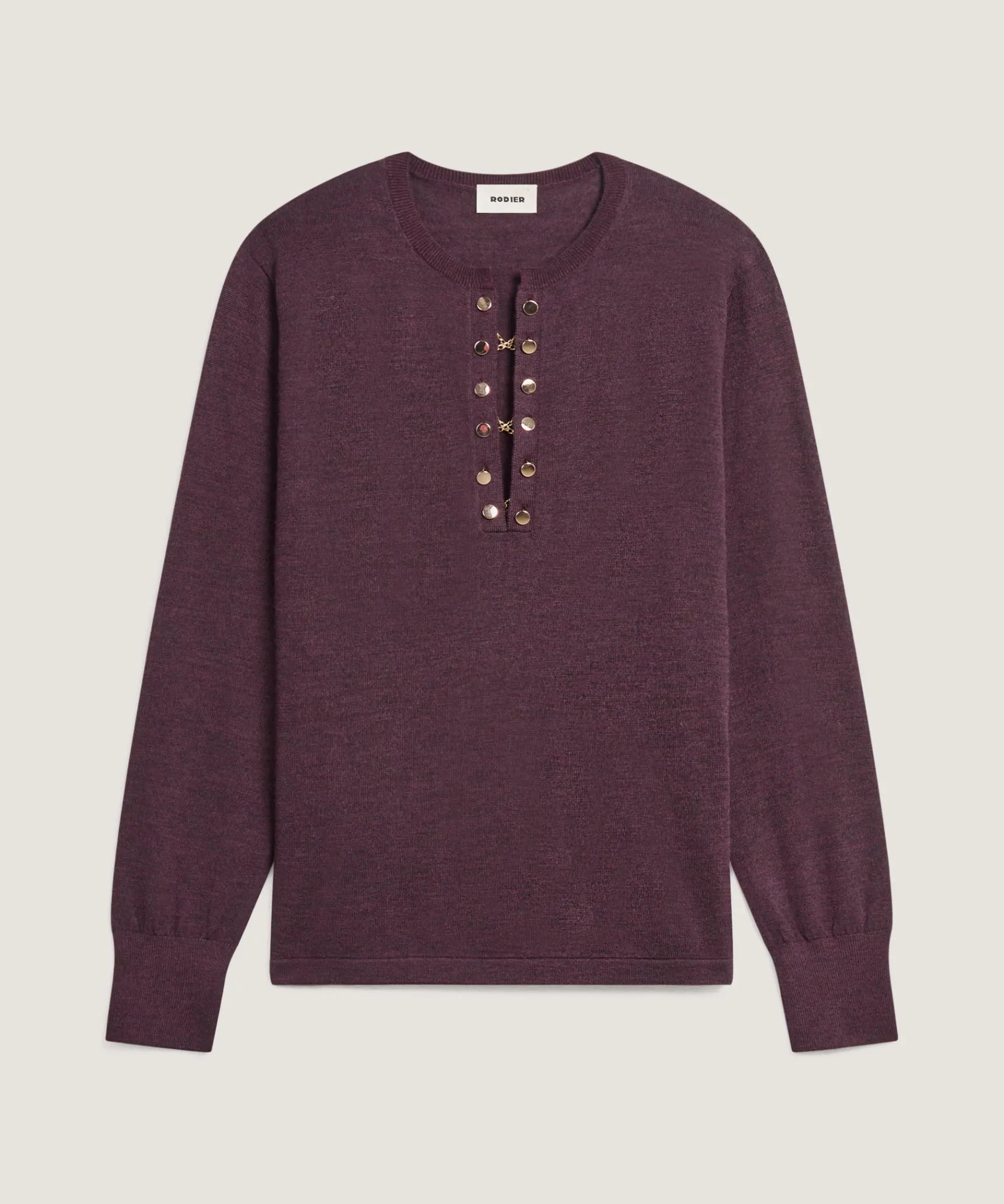 New Rodier Pull col tunisien en laine mérinos marron foncé
