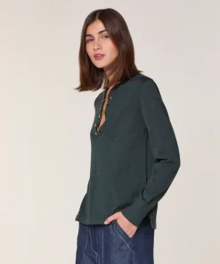 Rodier Pull col tunisien en laine mérinos vert gris