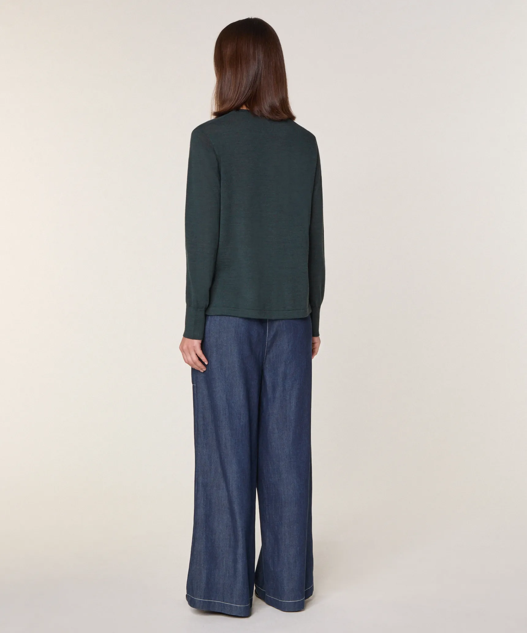 Rodier Pull col tunisien en laine mérinos vert gris