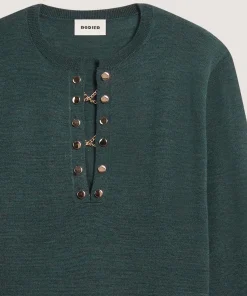 Rodier Pull col tunisien en laine mérinos vert gris