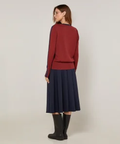 Hot Rodier Pull col V bicolore bleu denim