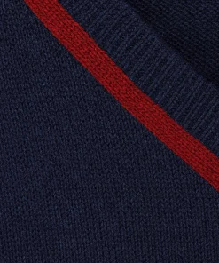 Hot Rodier Pull col V bicolore bleu denim