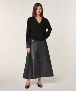 New Rodier Pull col V dentelle en laine noir