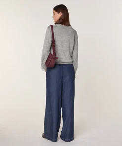 Discount Rodier Pull col V dentelle en laine gris foncé