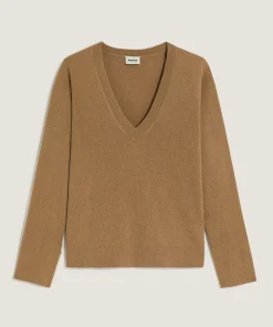 Sale Rodier Pull col V en cachemire marron camel