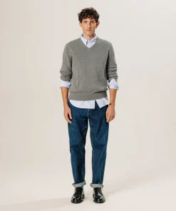 Clearance Rodier Pull col V en cachemire gris moyen