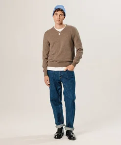 Rodier Pull col V en cachemire taupe chiné