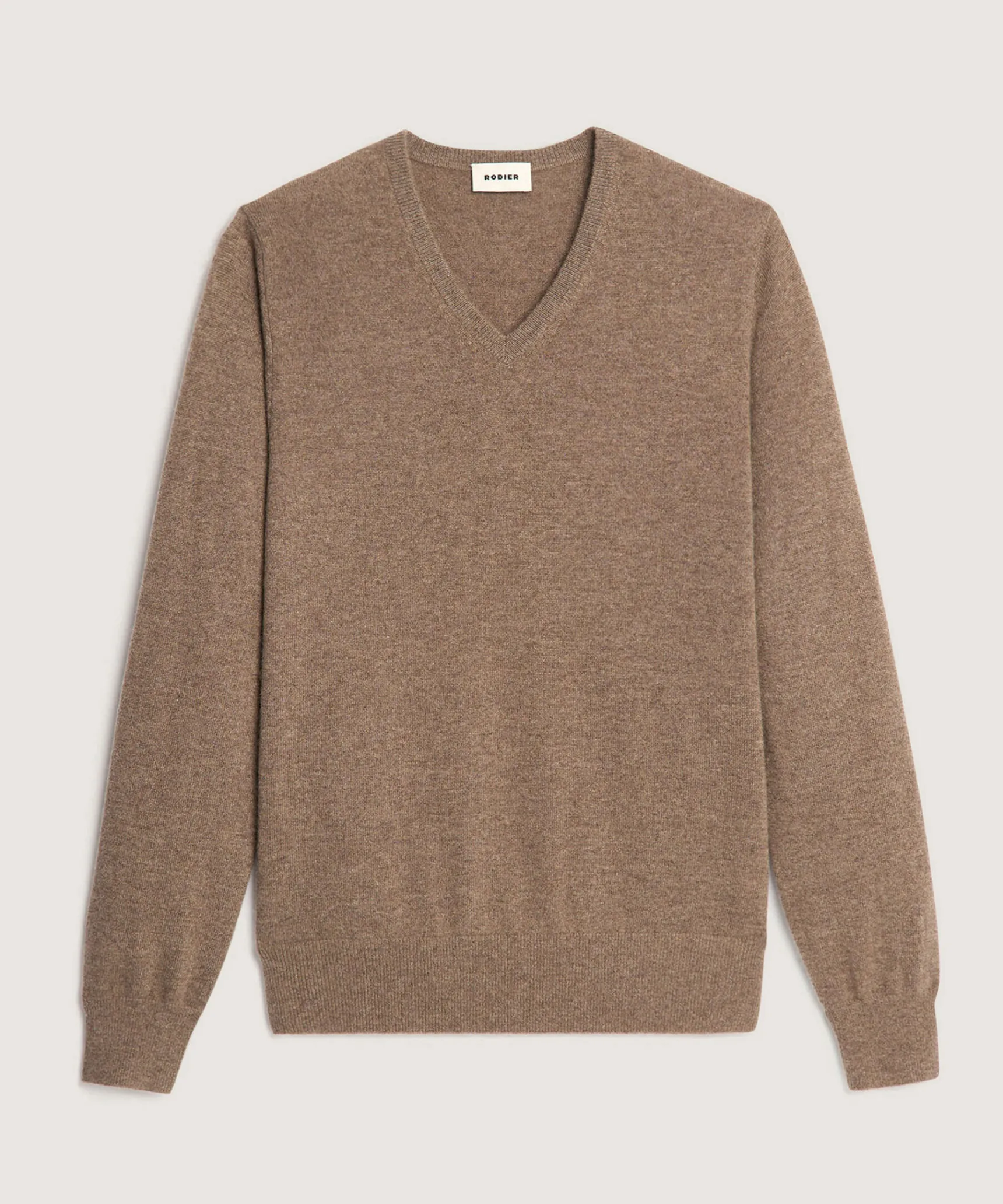 Rodier Pull col V en cachemire taupe chiné