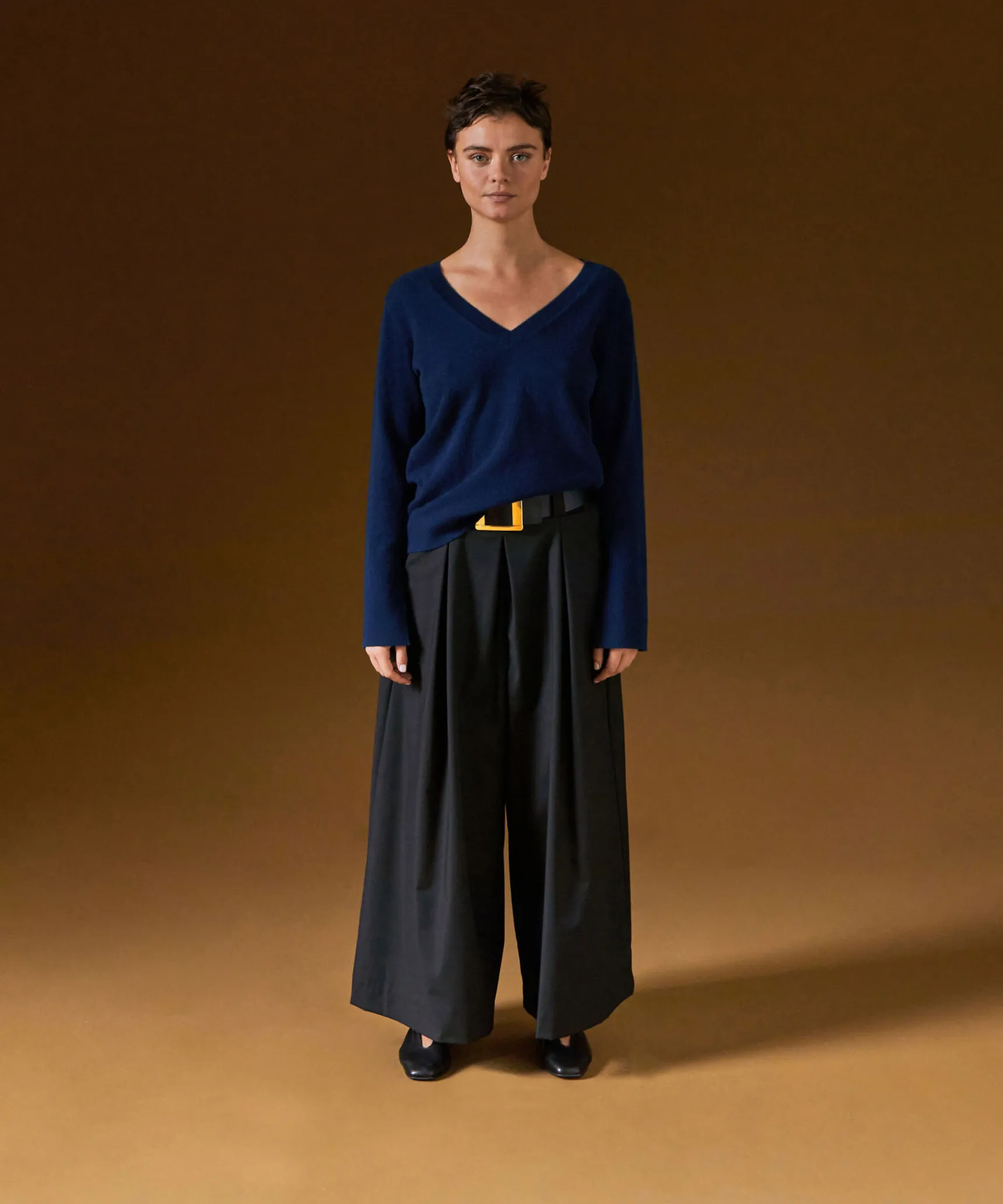 Rodier Pull col V en cachemire bleu marine