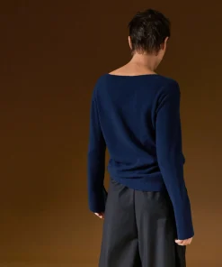 Rodier Pull col V en cachemire bleu marine