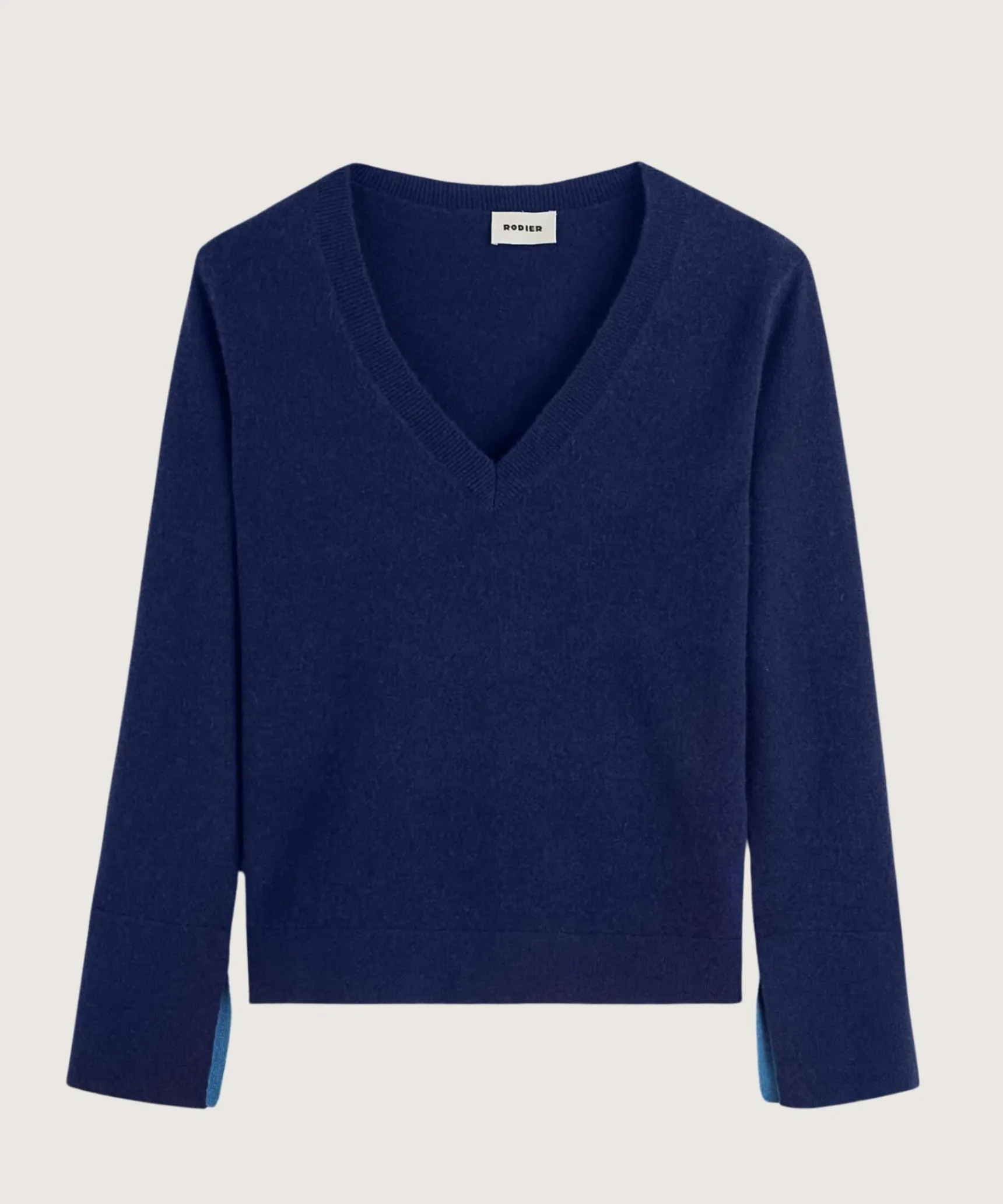Rodier Pull col V en cachemire bleu marine