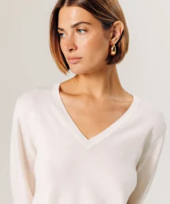 Sale Rodier Pull col V en laine mérinos blanc