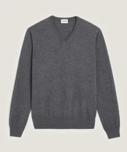 Outlet Rodier Pull col V en laine mérinos gris foncé