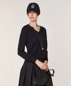 Sale Rodier Pull col V en laine mérinos noir
