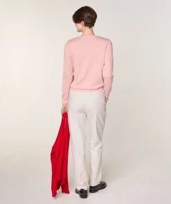 Hot Rodier Pull col V en laine mérinos rose perle