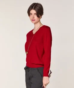 New Rodier Pull col V en laine mérinos rouge