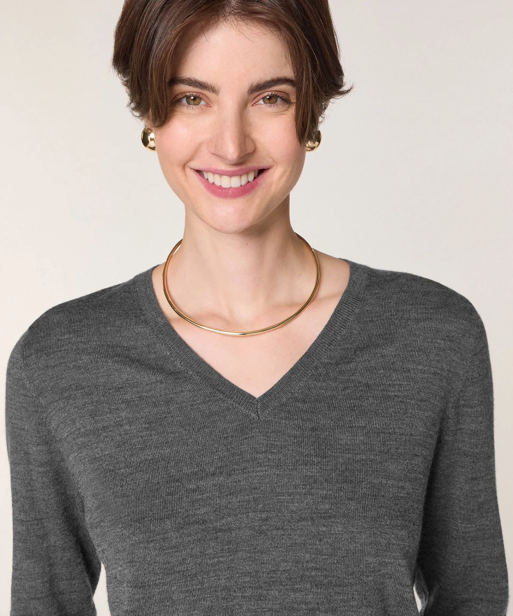 Clearance Rodier Pull col V en laine mérinos gris foncé