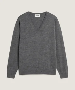 Clearance Rodier Pull col V en laine mérinos gris foncé