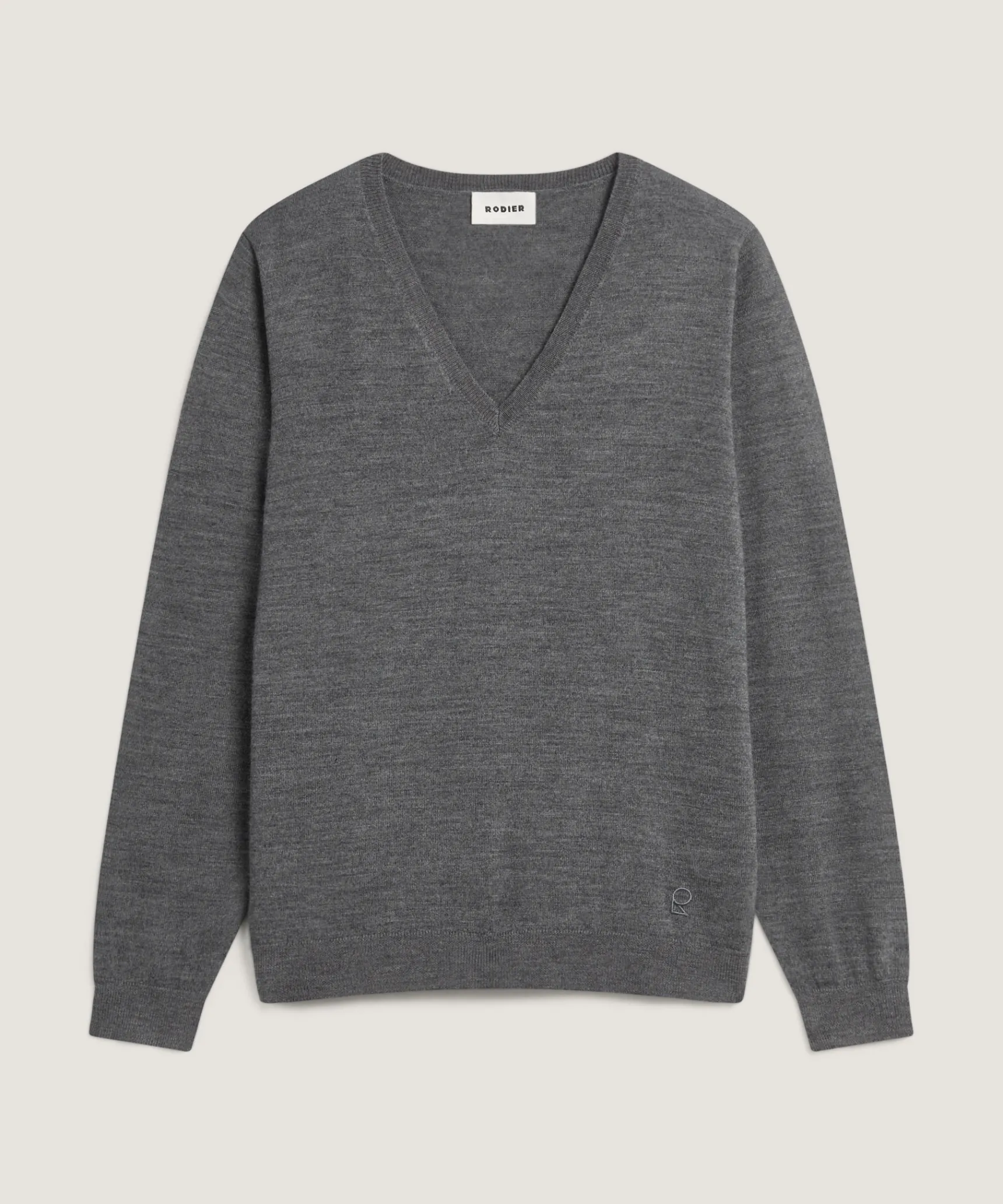 Clearance Rodier Pull col V en laine mérinos gris foncé